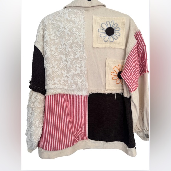 POL Cream Patchwork Twill Jacket w Lace & Sunflower Details Size Small - Picture 3 of 10